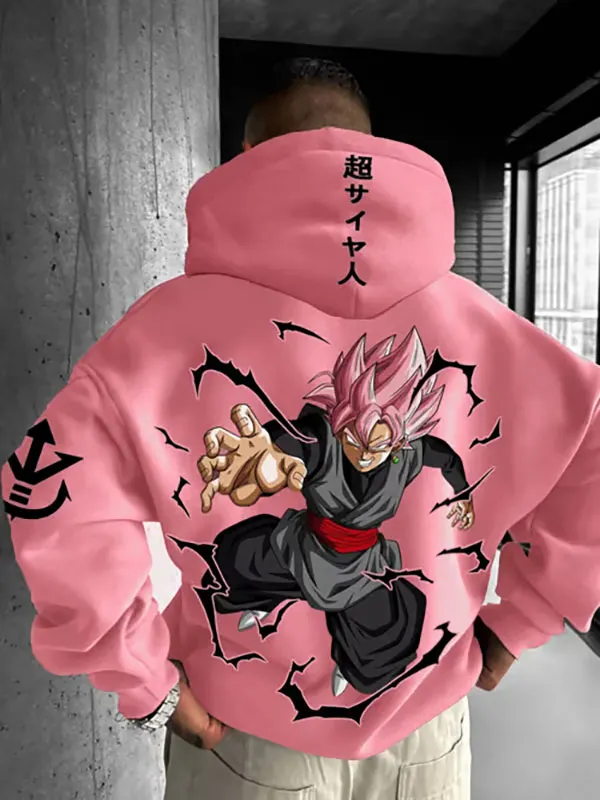 Men's Fashionable Dragon Ball Goku Black Hoodie Pink