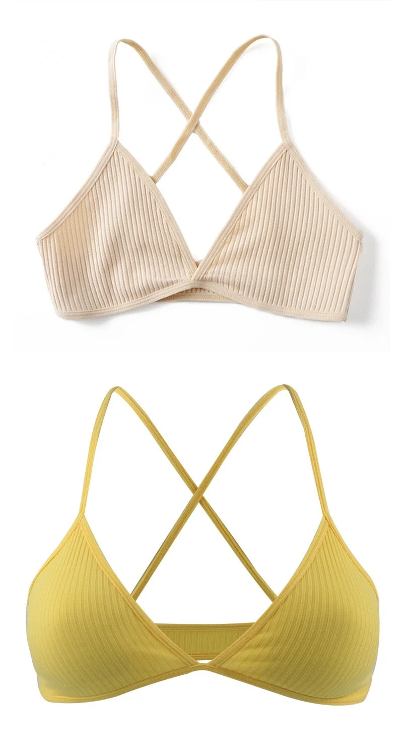 2 PCS Comfort Cotton Bra For Women French Style Bralette Deep V Triangle Cup Bralet Underwear Wireless Lingerie Push Up Bras