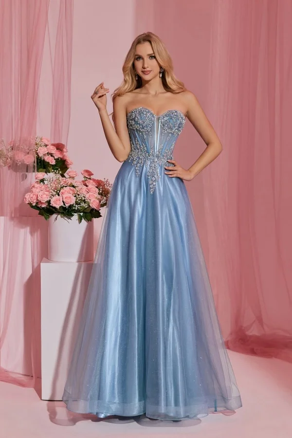 Miabel Elegant Sweetheart Beaded Applique Sleeveless Long Prom Dress   