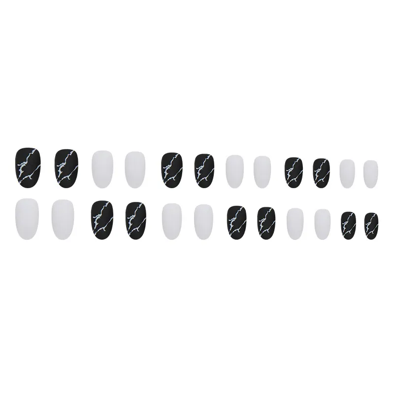 Churchf Churchf Frosted Marbled Nail Black And White Jump Color Pure Color Fake Nail Oval Round Head Wear Armor