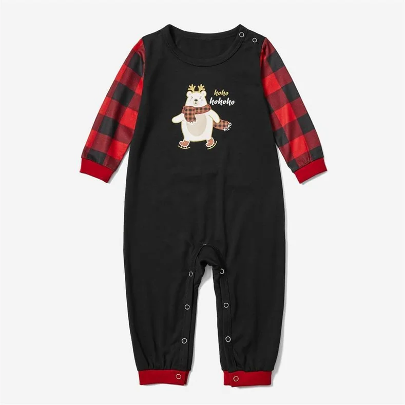 Family Matching Cute Bear Print Christmas Buffalo Plaid Pajamas Sets (with Pet Dog Clothes)