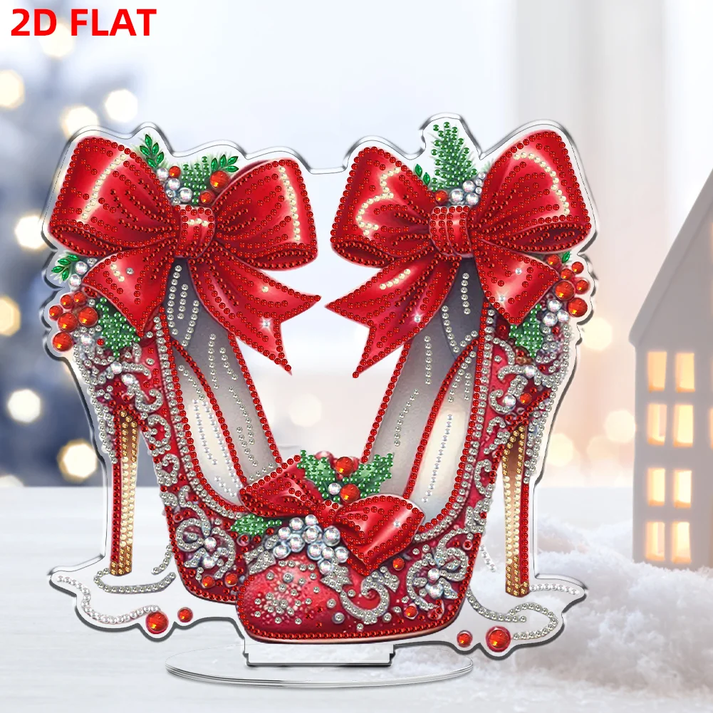 2D Flat Xmas High Heels DIY Acrylic Desktop Diamond Art Kits for Adults Beginner