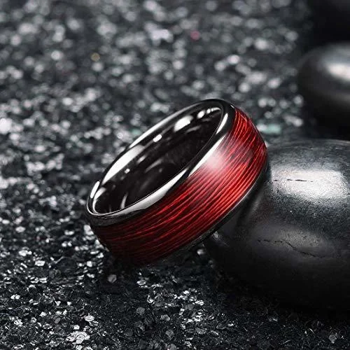 6MM 8MM Women's Or Men's Tungsten Carbide Red Wire Wedding Rings Silver with Red Wire Inlay