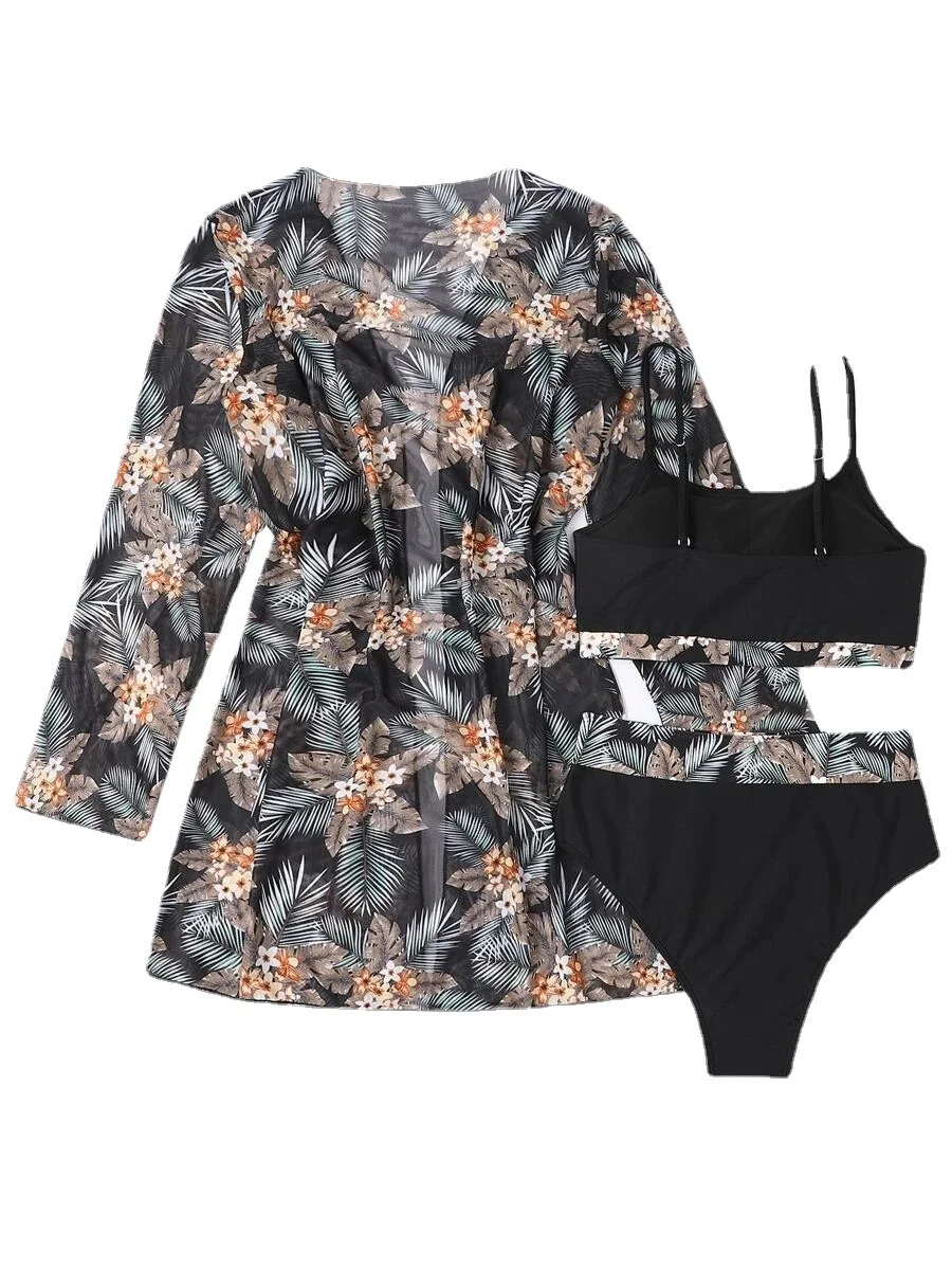 Mongw Mongw New Swimsuit Female Bikini Sexy Split Swimsuit Blouse Sunscreen Beach Three-Piece Set