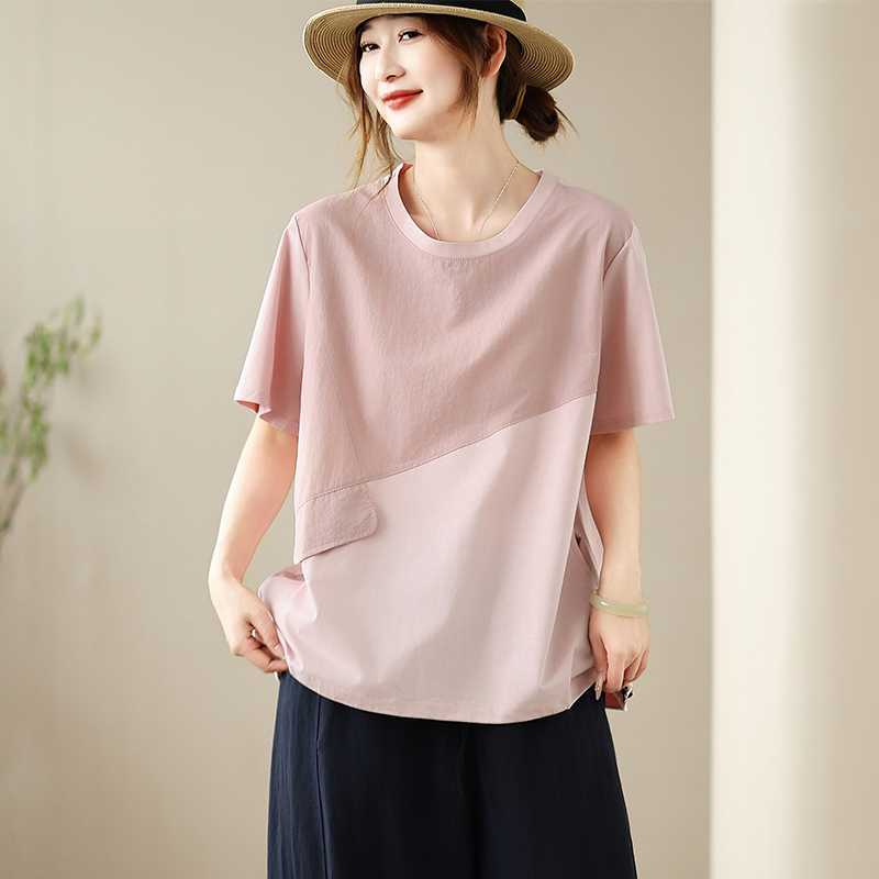 Loose Color Block Short-Sleeve T-Shirt