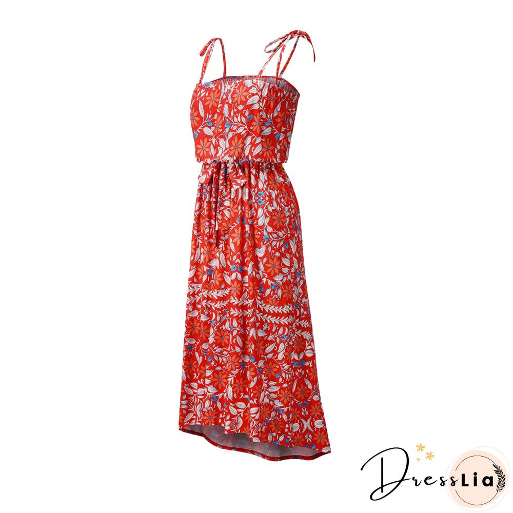 Adjustable Spaghetti Strap Floral Tie Front Sleeveless Maxi Dress