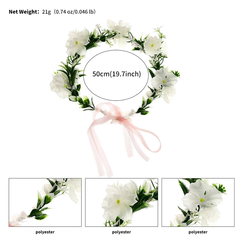 Women’s Bridal Sweet Flower Cloth Ribbon Braid Flowers Hair Band Wreath
