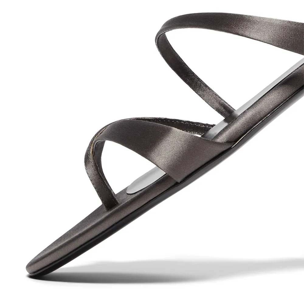 Satin Open Toe Flip Flop Grey Flat Mule Shoes for Women