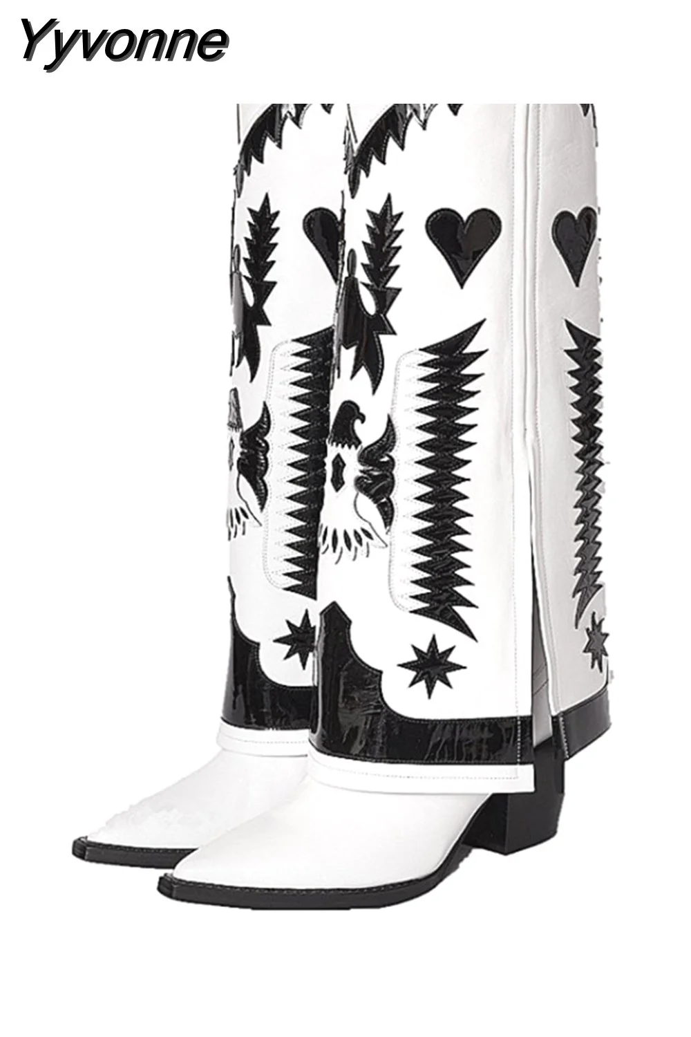 Yyvonne women's autumn and winter new leather fashion embroidered ankle boots white stitching thick heel pointed boots 715-0