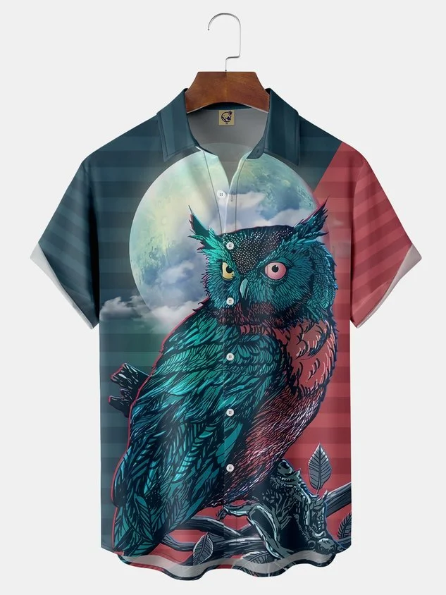 Owl Chest Pocket Short Sleeve Casual Shirt