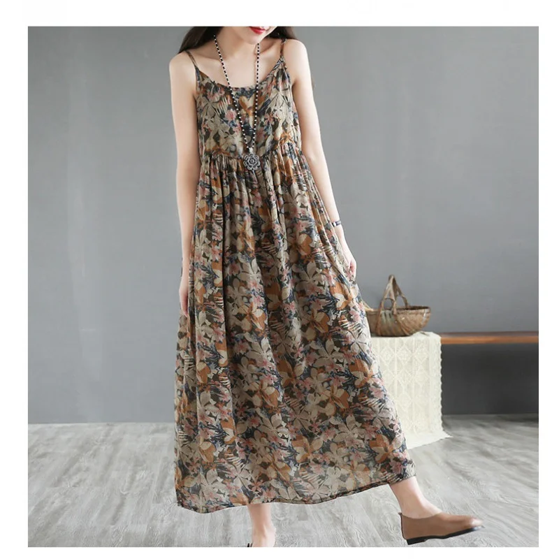 Uveng Uveng New Color In The Long Sling Skirt Dress Temperament Flowing Thin Literary Long Dress Beach Dress