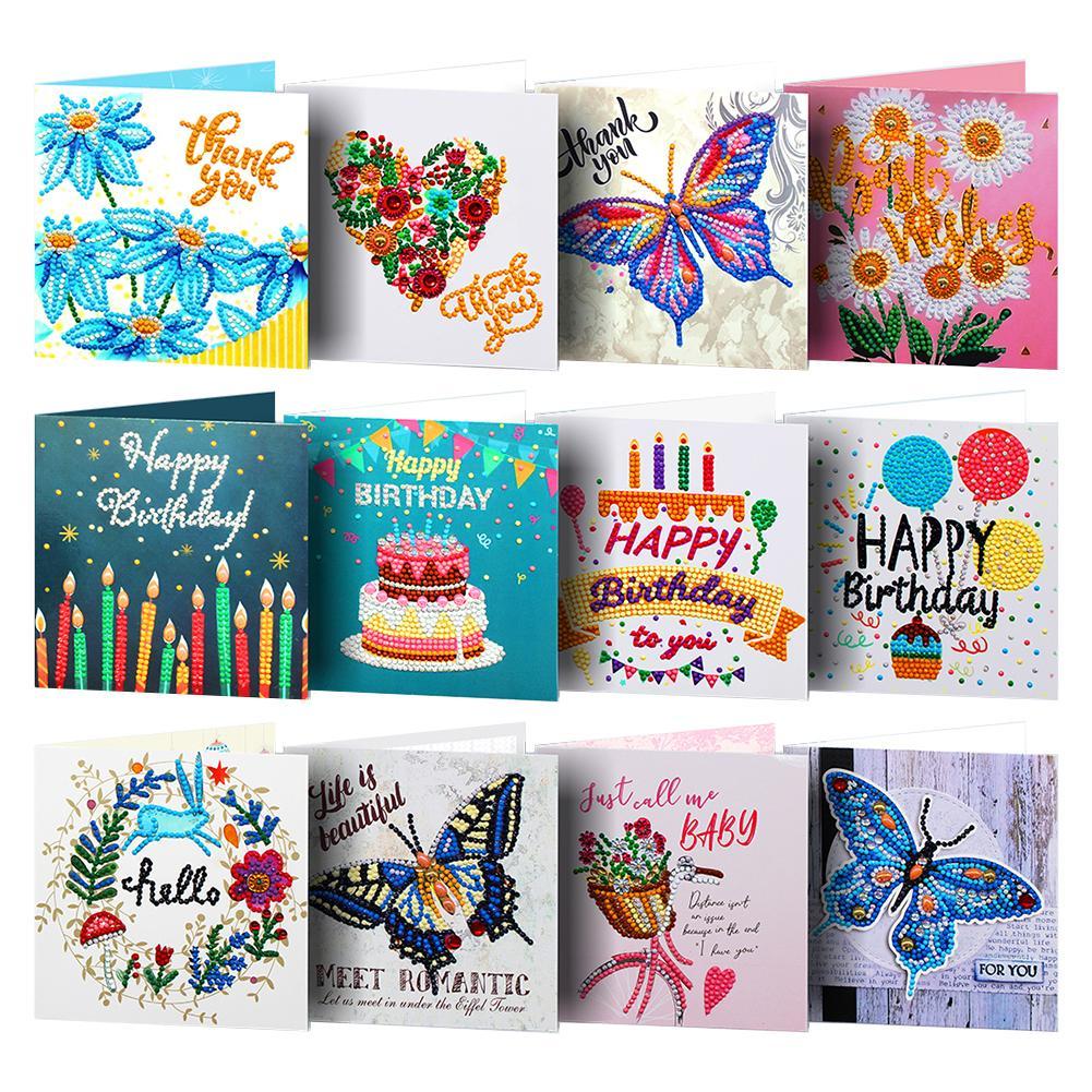 12pcs Diamond Painting Greeting Card Special Shape Embroidery for Birthday