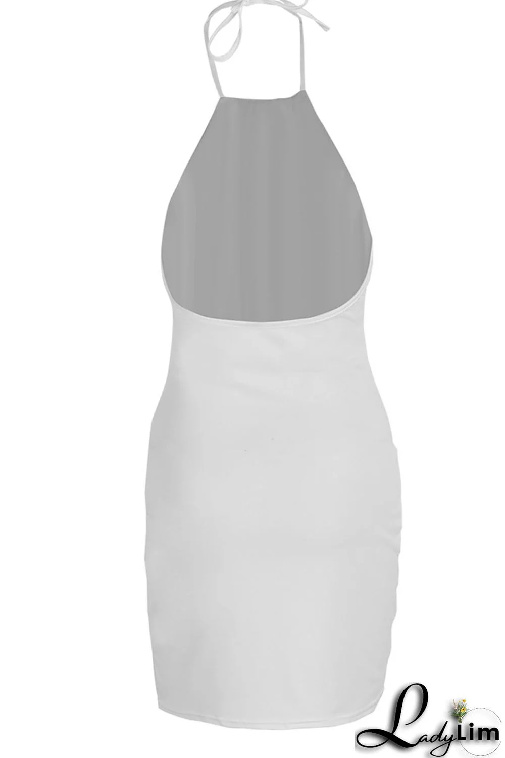 White Sexy Solid Split Joint Backless Halter Pencil Skirt Dresses