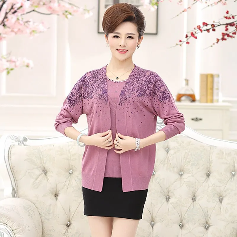 Sweater Set 2 Pieces Women Sweaters Tops Floral Tee Shirt + Blouse Suits Autumn Winter Pullovers Femme Plus Size 3XL Top Suit