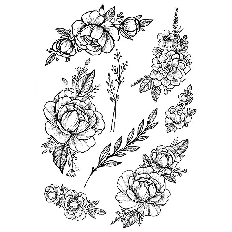 1 PC Fashion Women Girl Temporary Tattoo Sticker Black Roses Design Full Flower Arm Body Art Big Large Fake Tattoo Sticker