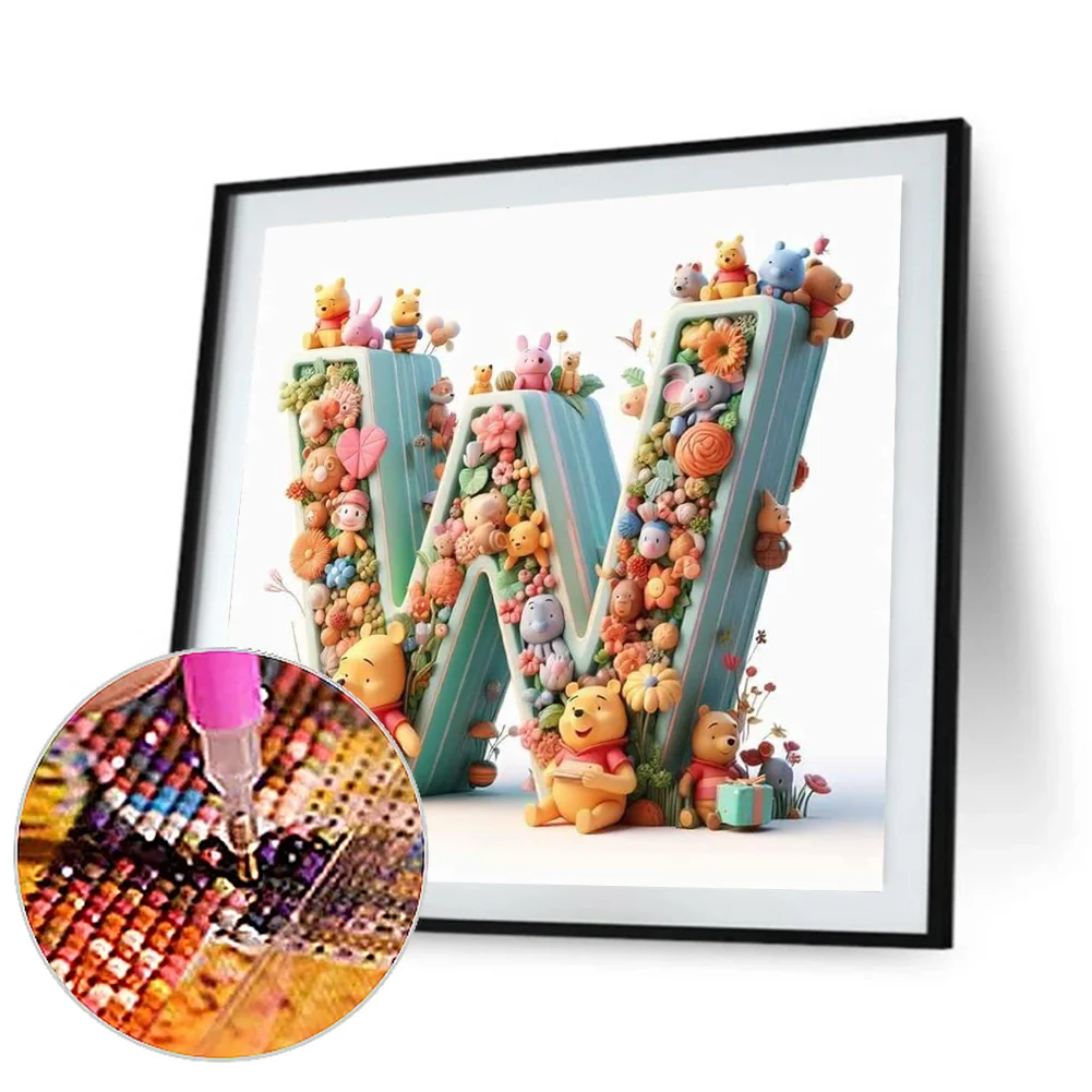 Full Round Diamond Painting 30*30cm - Winnie The Pooh'S 26 Letters W