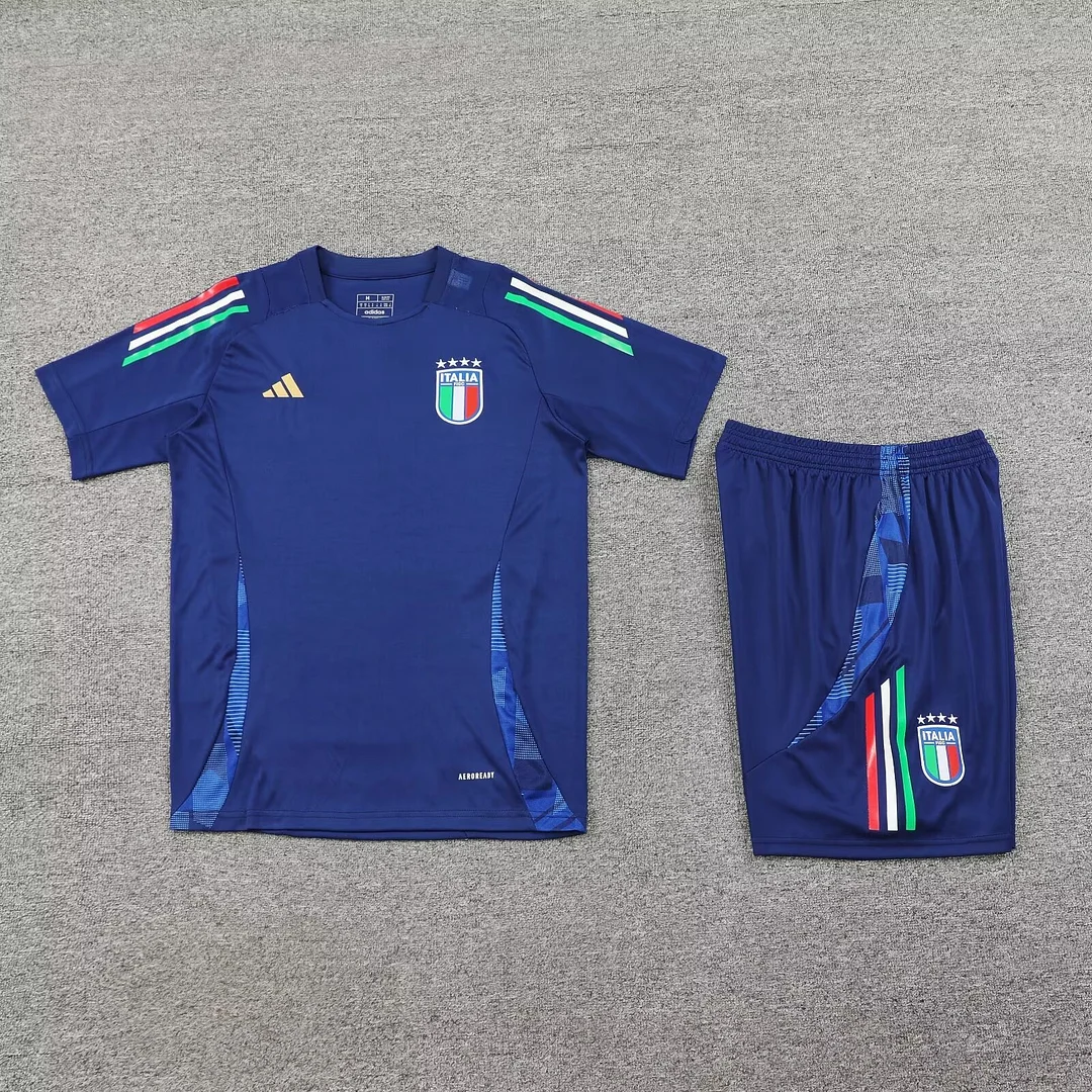 2024 Italy Pre-match training Blue Shirt+Shorts 1:1 Thai Quality