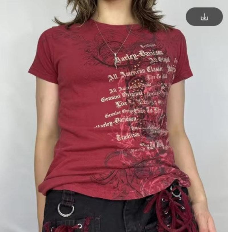 Aiertu 2000s Retro Baby Tee Graphic Letter Print Short Sleeve T-shirt Harajuku Mall Goth Emo Y2K Grunge Preppy 00s Vintage Crop Tops Aiertu