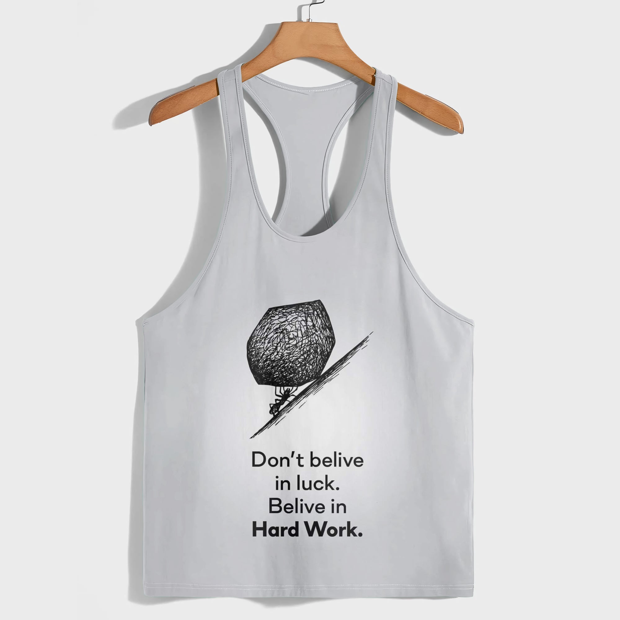 DON'T BELIEVE IN LUCK PRINT ON RACERBACK TANK