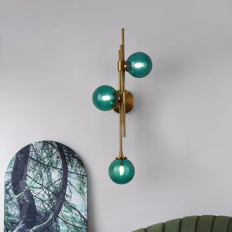 3-Light Glass Globe Mid Century Wall Light for Bedroom Living Room