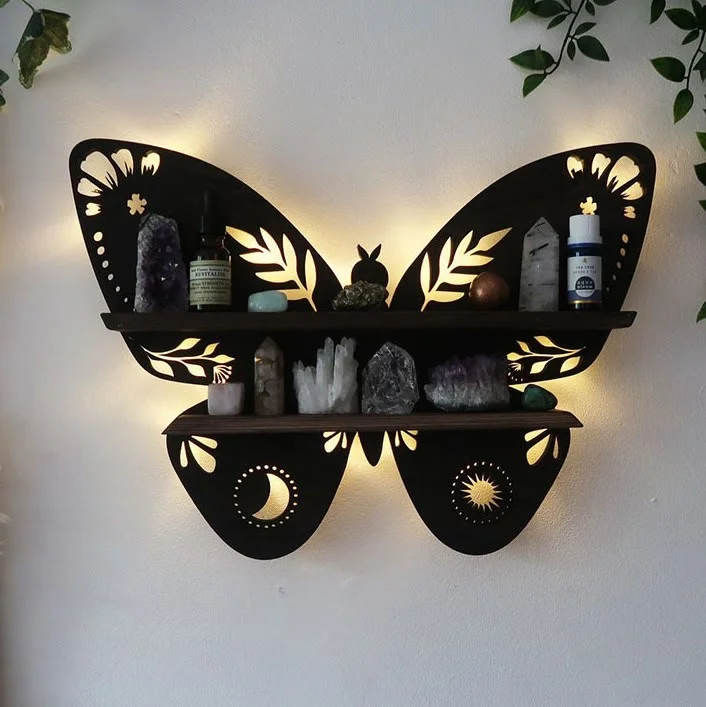 Olivenorma Wooden Butterfly Shelves Crystal Lamp Shelf