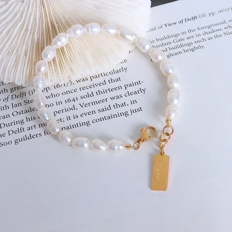 Fashion Temperament Titanium Steel 18k Gold Plated Freshwater Pearl Bracelet