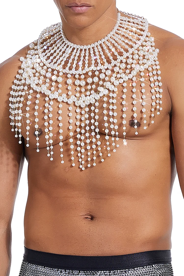 Fringe Faux Pearl Multi Layers Festival Bib Necklace