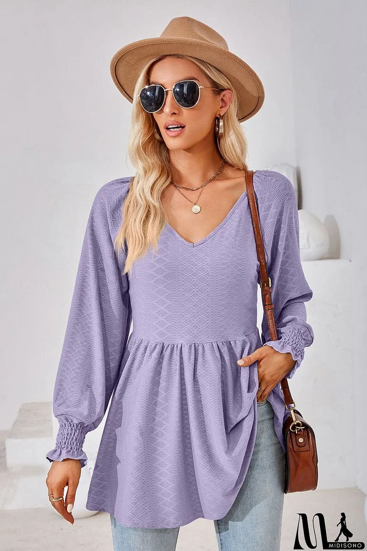 V-Neck Lantern Sleeve Blouse