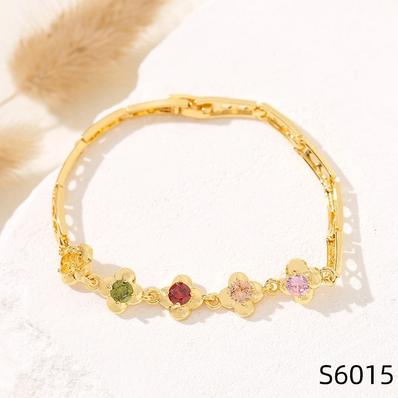 Minimalist Flower Copper Inlay Zircon Bracelets