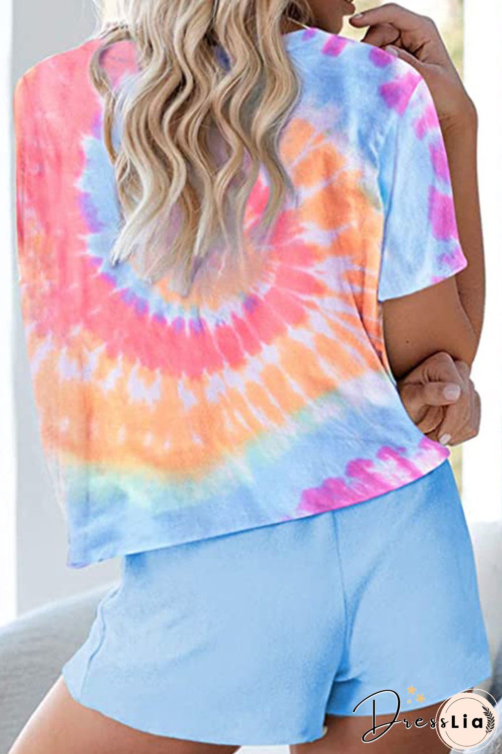 Round Neck Tie Dye Drawstring Two Piece Sets