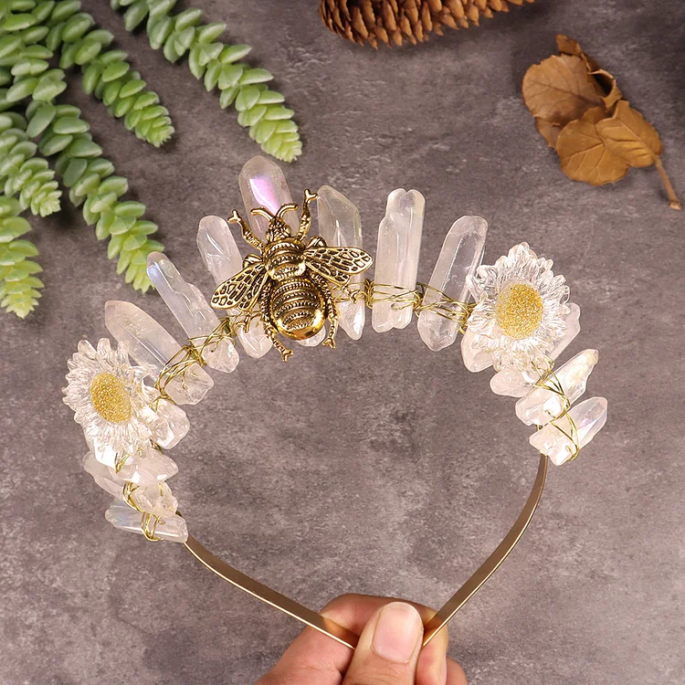 Olivenorma Natural Crystal Daisy Bee Decoration Crystal Crown