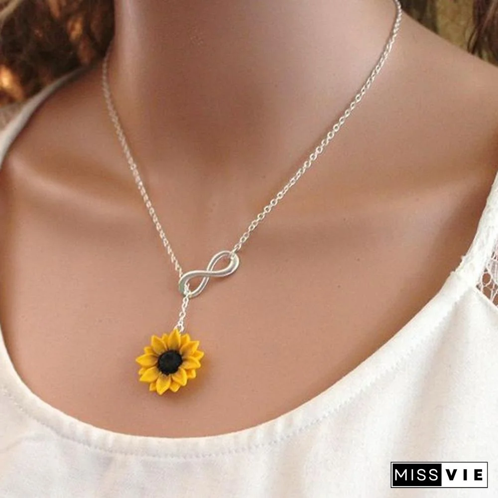 Sunflower Infinity Lariat Necklace, Yellow Sunflower Bridesmaid, Sunflower Flower Necklace, Bridal Flowers, Sunflower Bridesmaid Necklace