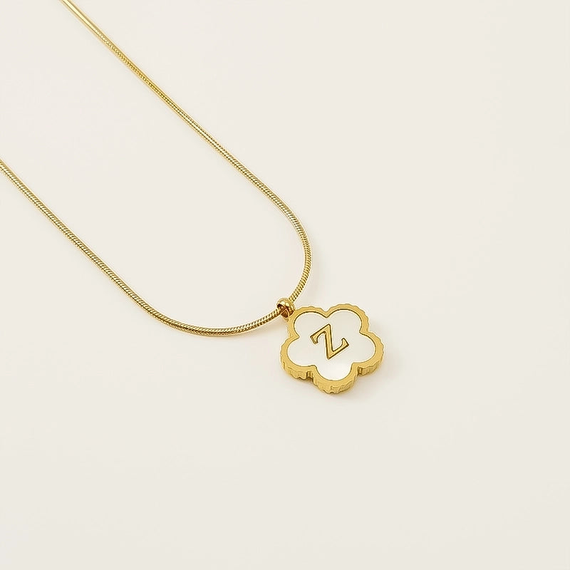 Basic Classic Style Letter Flower 304 Stainless Steel Shell 18K Gold Plated Plating Inlay Pendant Necklace