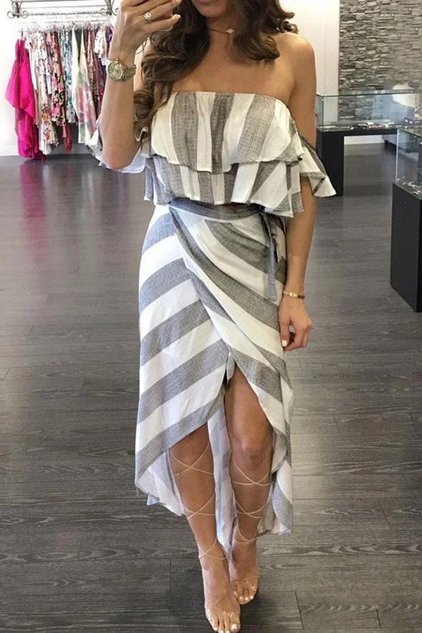 Striped Asymmetrical Ankle Length Dress