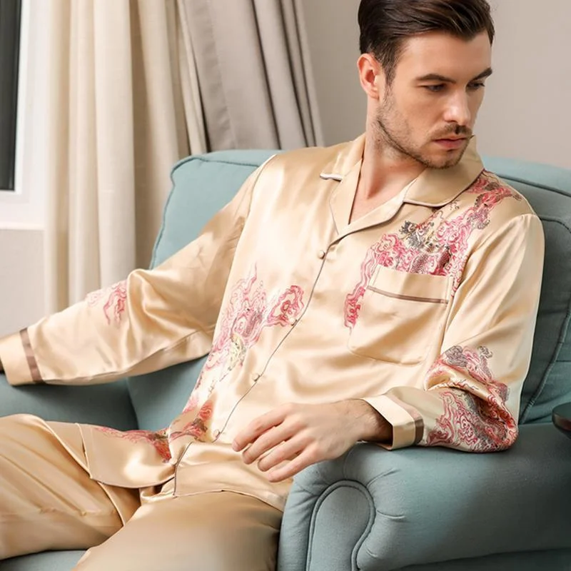 Luxury Jacquard Men's Silk Pajama Set 19 Momme 100 Real Mulberry