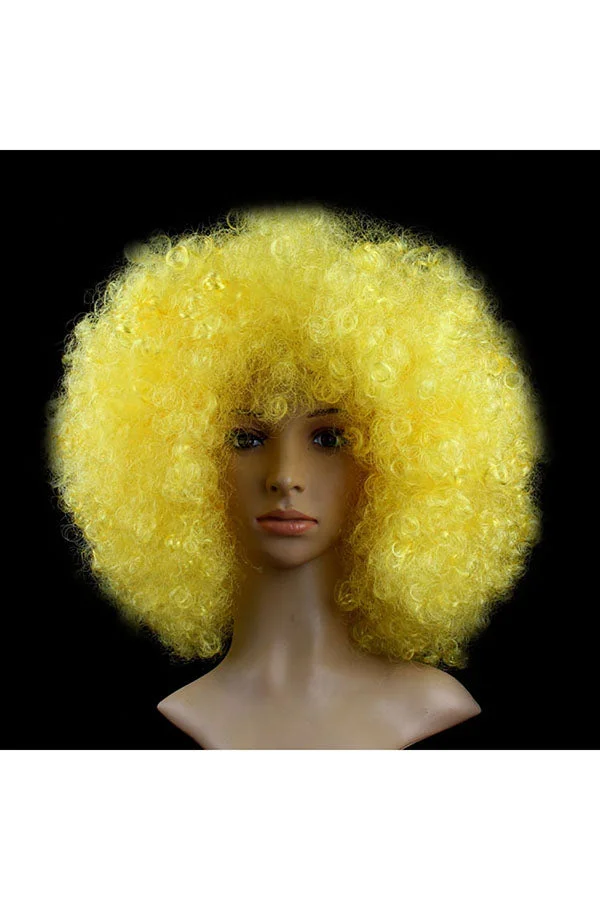Funny Wild-Curl Up Wig For Halloween Christmas Party Masquerade Yellow-elleschic