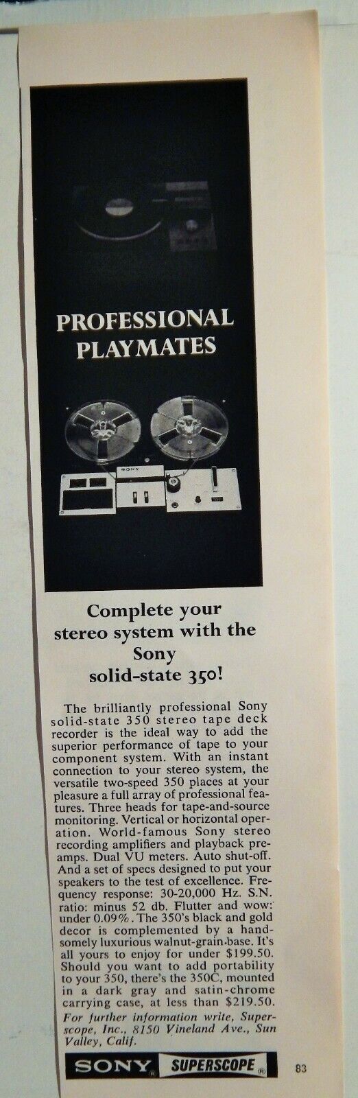 SONY STEREO TAPE DECK / SPARKLET REFILLABLE SYPHON ORIG. VTG 1967 Photo Poster painting AD,