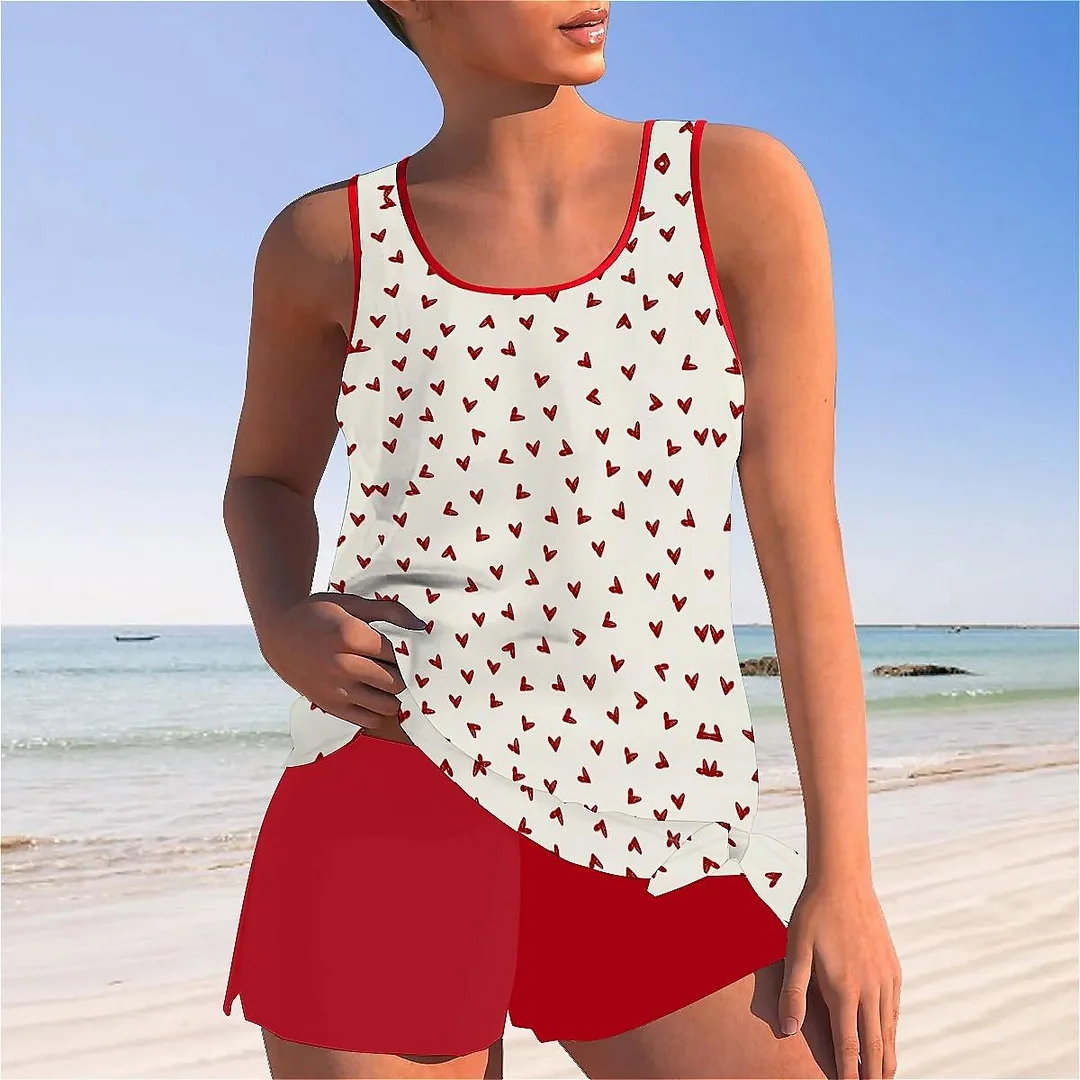 Bowknot Heart,Love,Valentine's Day Mid Waisted Tankini Set - Plus Size Available
