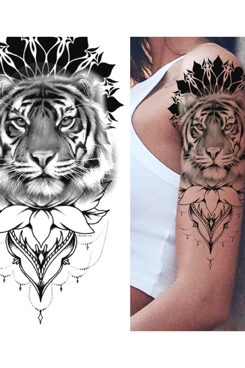  Forest Tattoo Sticker For Men Women Children Tiger Wolf Death Skull Temporary Tattoo Fake Henna Skeleton King Animal Tatoo 921-1