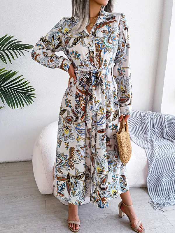 High Waisted Lapel Shirt Style Maxi Dress main image 1