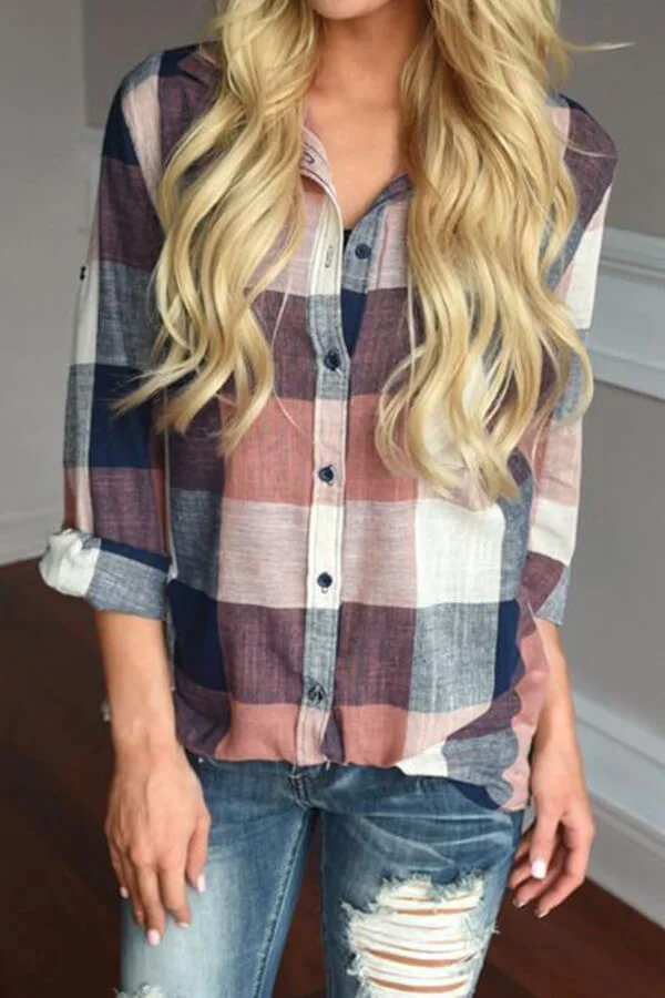 Fashion Casual Plaid Patchwork Shirt