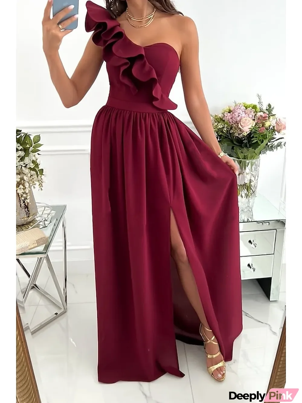 Women's Party Dress Homecoming Dress Swing Dress Long Dress Maxi Dress Wine Red Green Sleeveless Pure Color Patchwork Summer Spring Cold Shoulder Red Valentines Dress Valentine's Day Wedding Guest