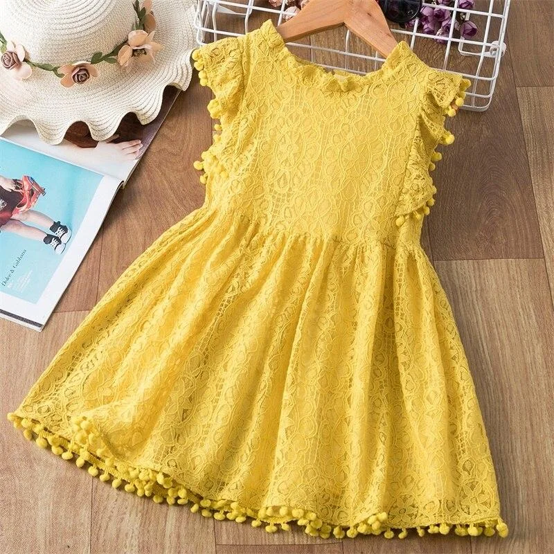 Girls Lace Dress Floral Flower Red Girls Clothes Lace Girls Casual Clothing Party Dress For 3-8 Years Christmas Girls Dress