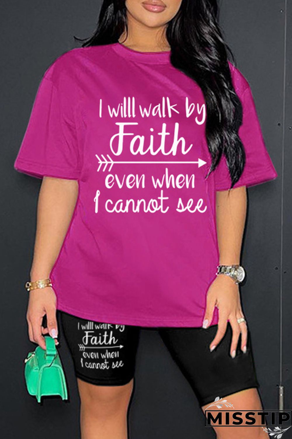 Rose Red Casual Letter Print Basic O Neck Short Sleeve Two Pieces