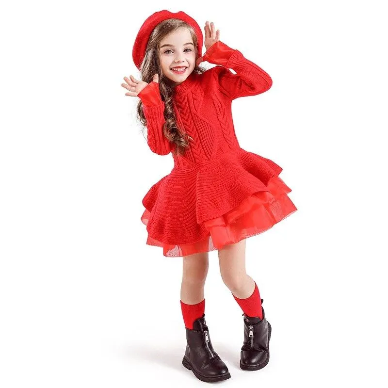 New Year Girls Knitted Dress Autumn Winter Clothes Reindeer Kids Dress for Little Girl Princess Cotton Warm Christmas Dresses
