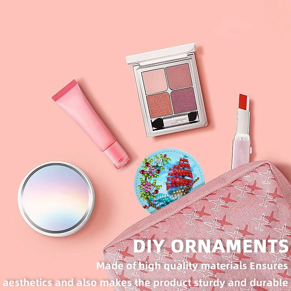 DIY Diamond Art Portable Cosmetic Mirror Diamond Painting Crafts (Sailboat)