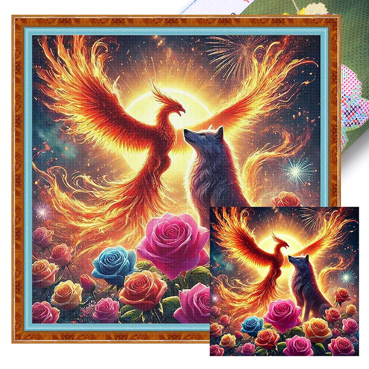 【Huacan Brand】Phoenix and wolf 40*40cm 11CT Stamped Canvas Cross Stitch gbfke