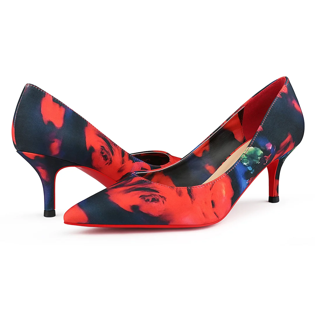 60mm Pointed Toe Red Bottom Kitten Heels Daily Matte Pumps for Women-MERUMOTE