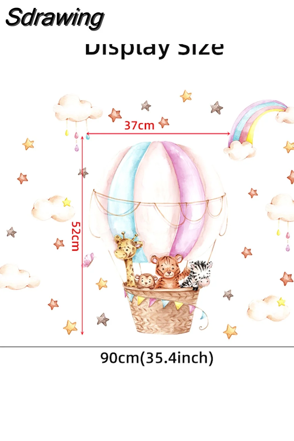 Sdrawing Animals Hot Air Balloon Clouds Wall Stickers Blue Color for Kids Room Baby Nursery Room Wall Decals Boy Room Stickers