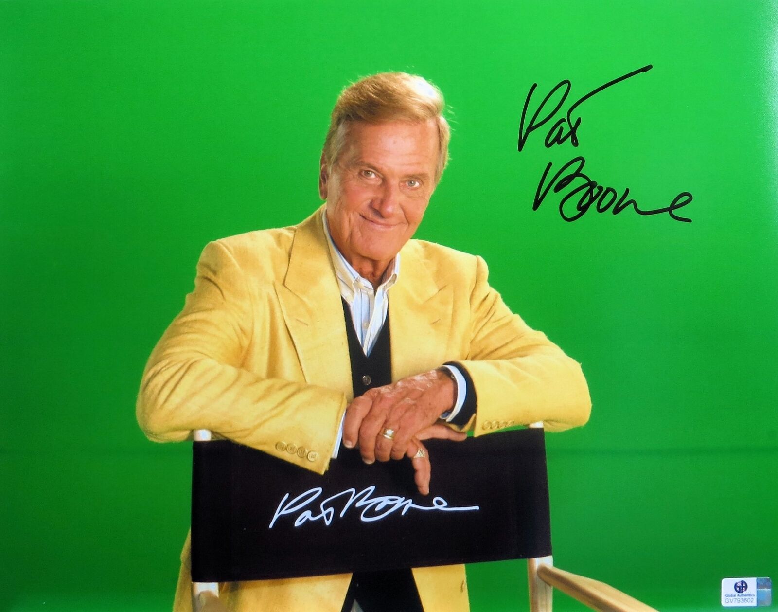 Pat Boone Signed Autographed 11X14 Photo Poster painting Classic on Front of Chair GV793602